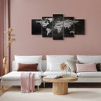 Dark World Map 5-Part Wide Canvas Print