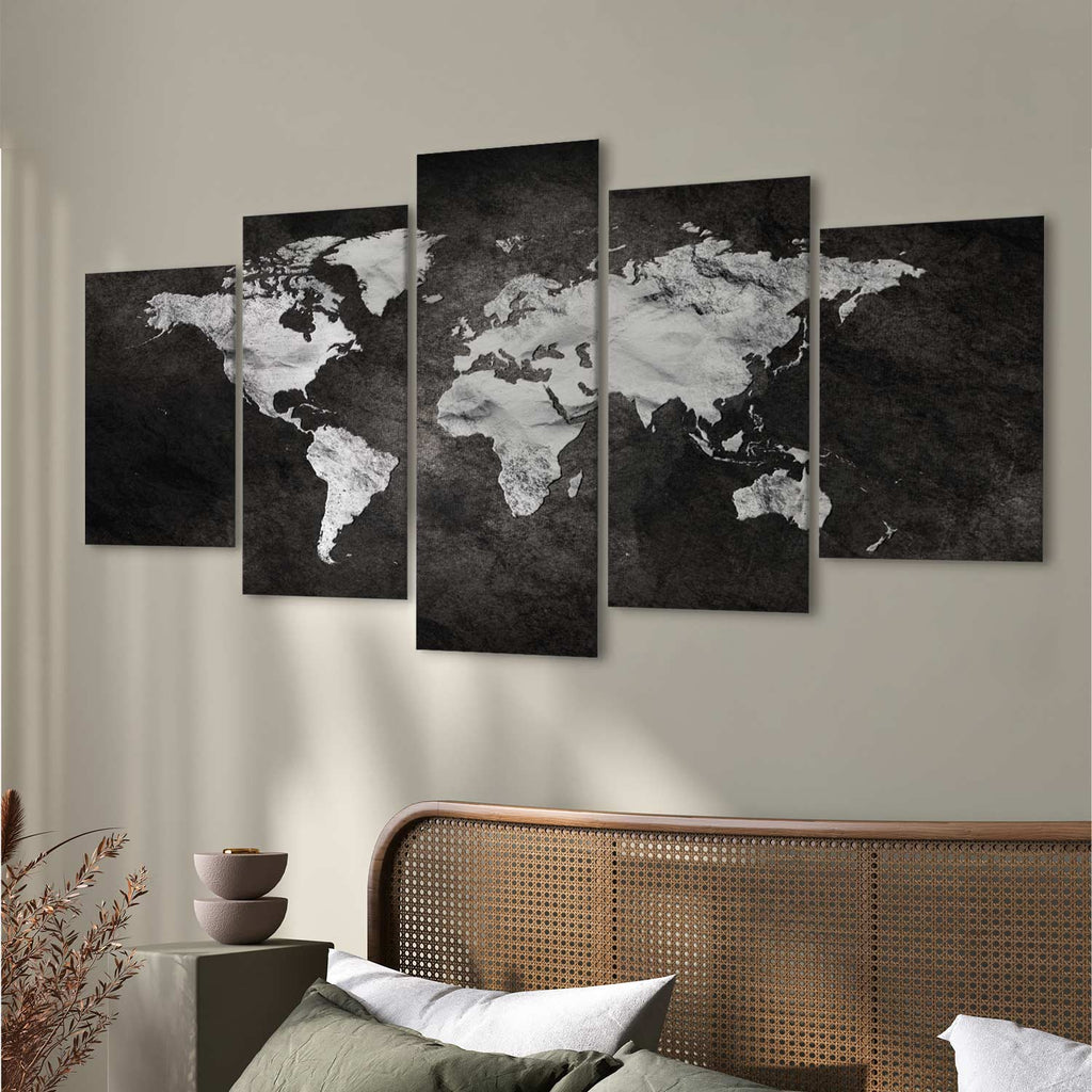 Dark World Map 5-Part Wide Canvas Print