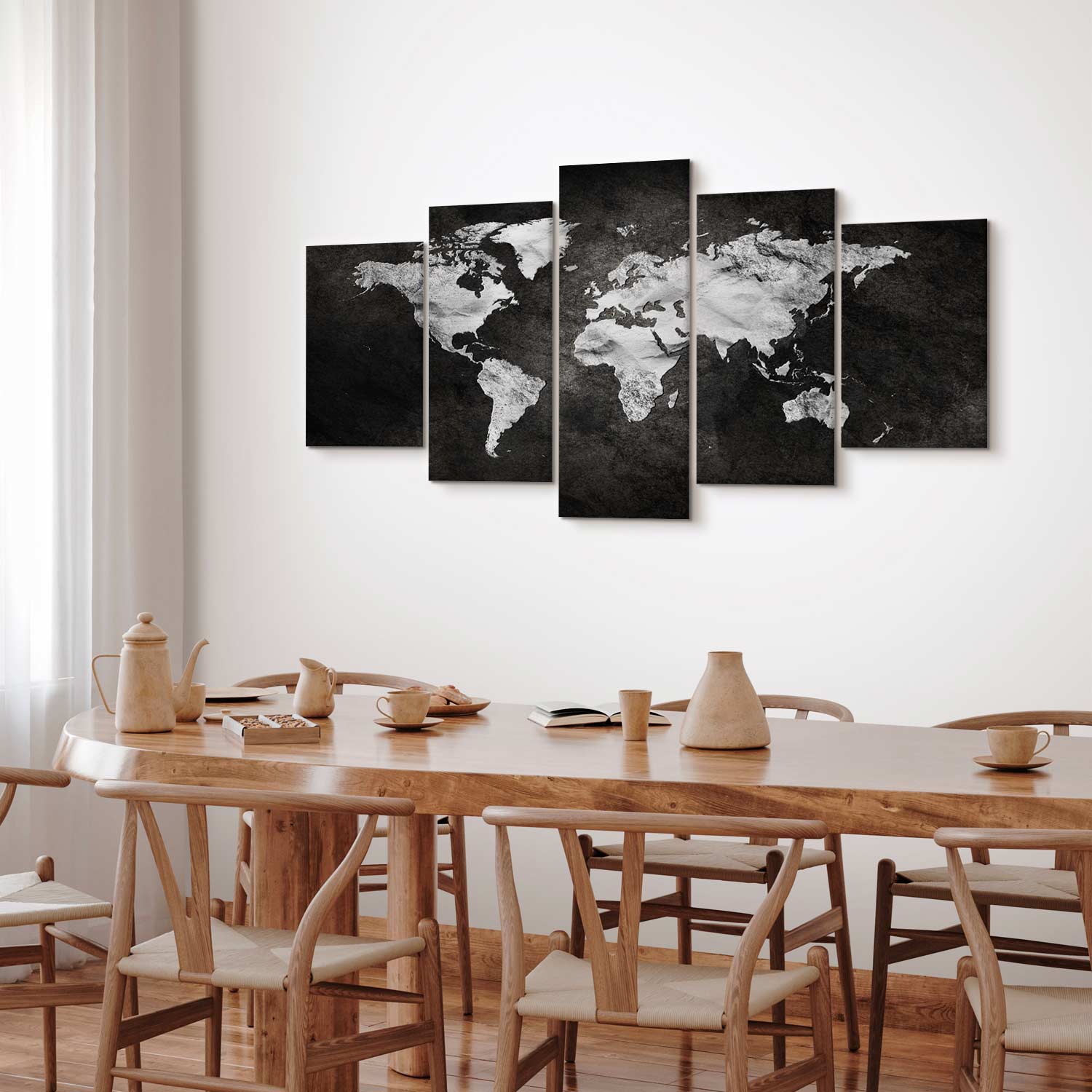 Dark World Map 5-Part Wide Canvas Print