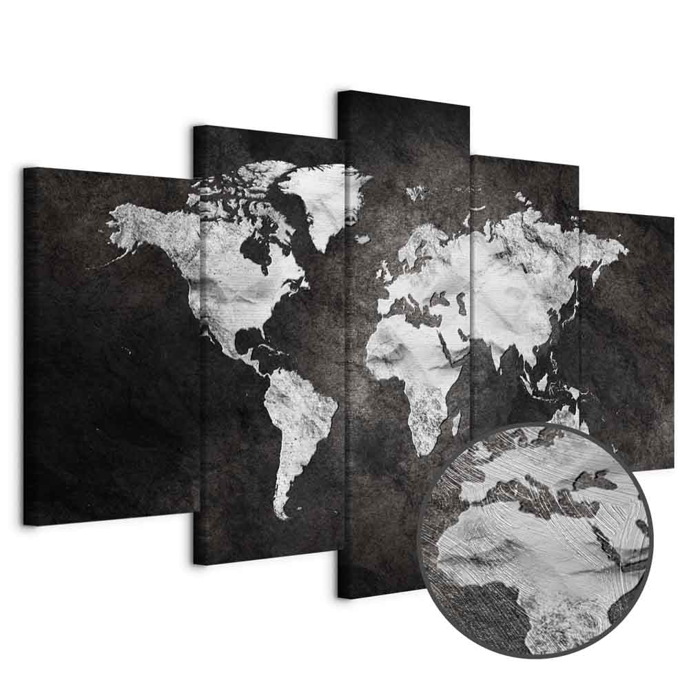Dark World Map 5-Part Wide Canvas Print