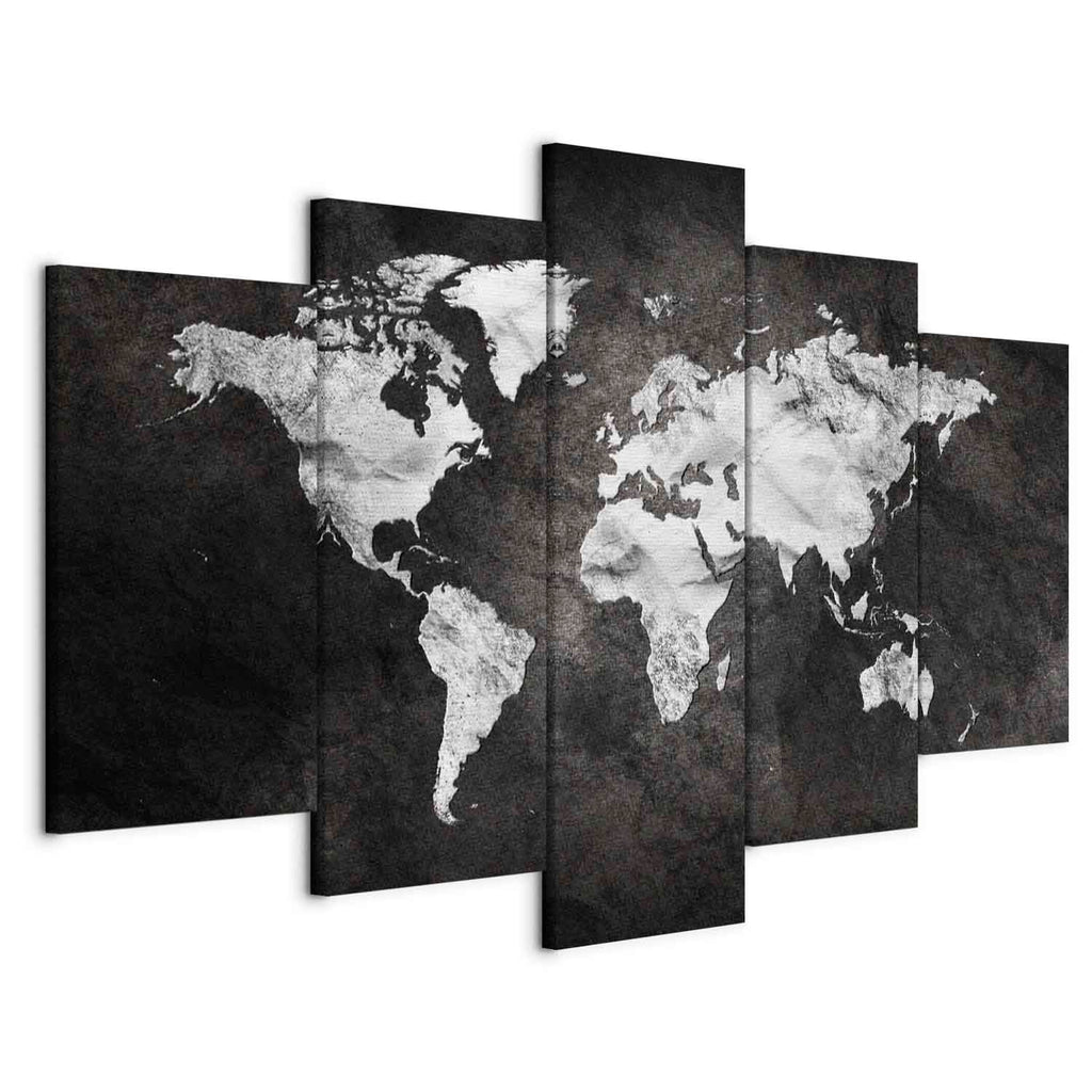 Dark World Map 5-Part Wide Canvas Print