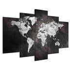 Dark World Map 5-Part Wide Canvas Print