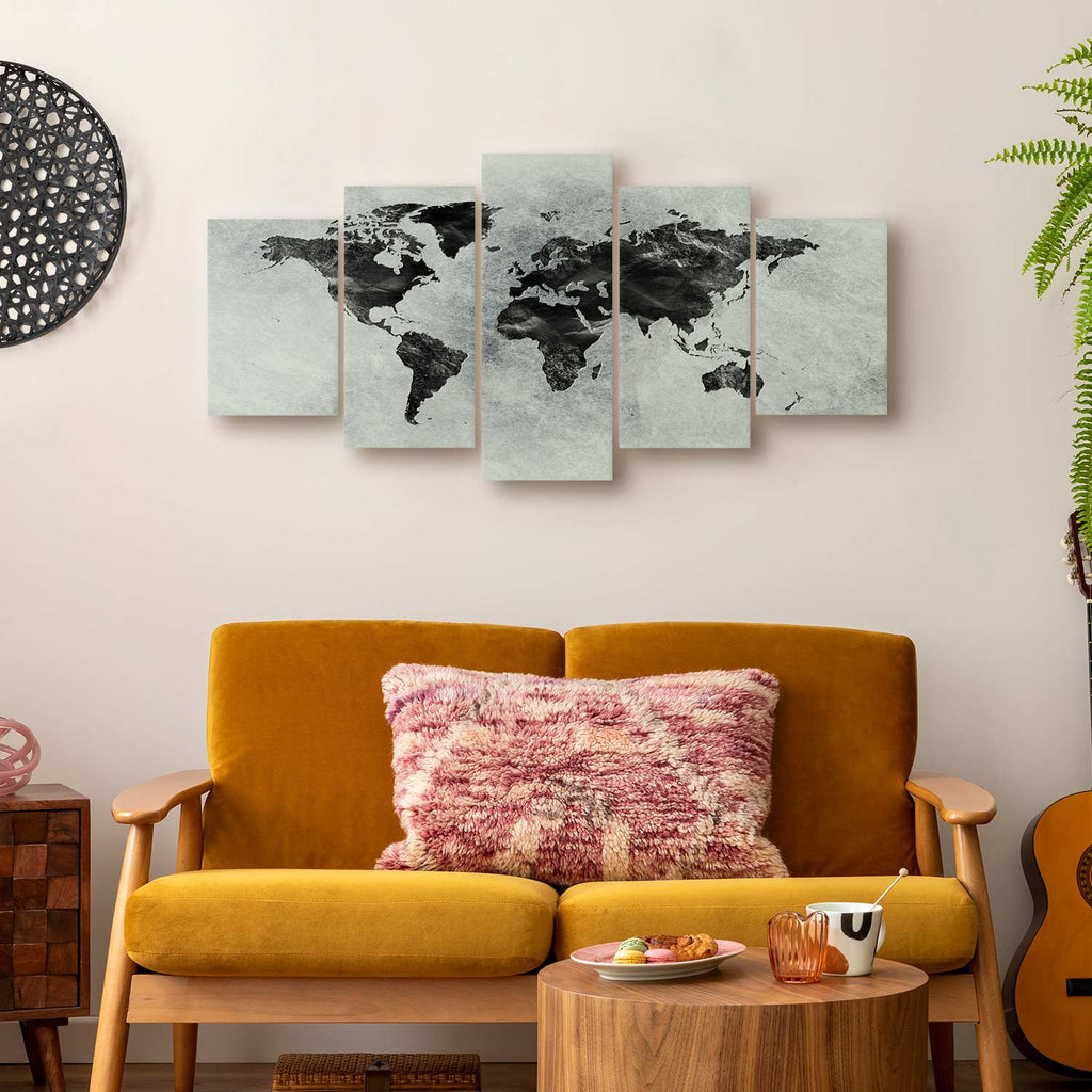 Concrete World Map Grey Canvas Print