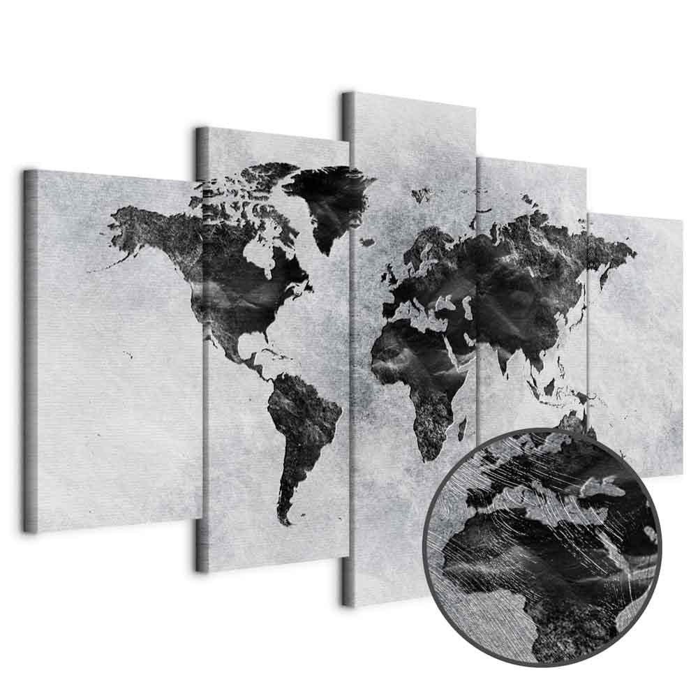 Concrete World Map Grey Canvas Print