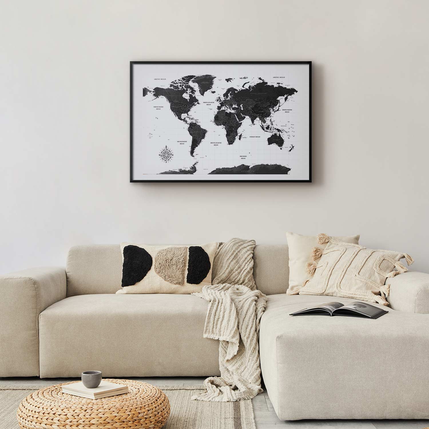 Monochromatic World Map Poster