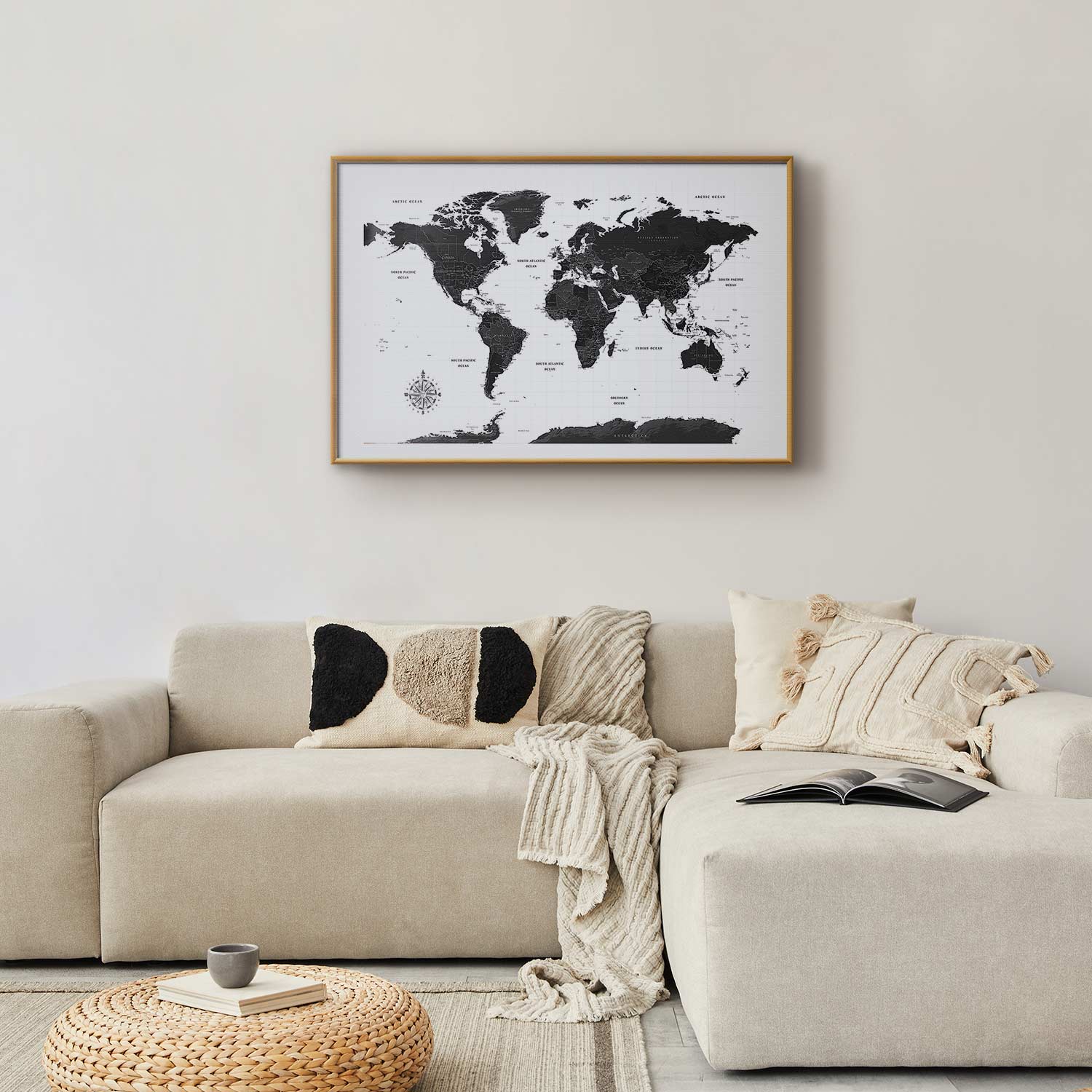 Monochromatic World Map Poster
