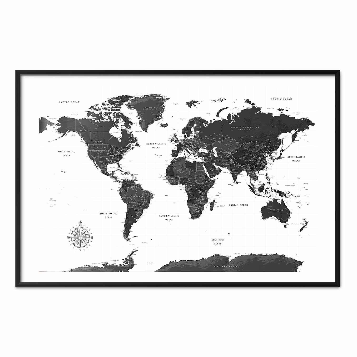 Monochromatic World Map Poster