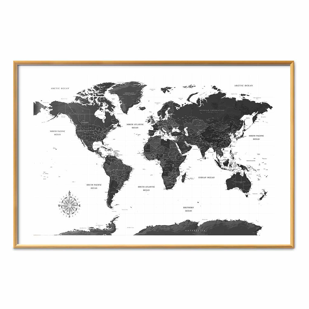 Monochromatic World Map Poster