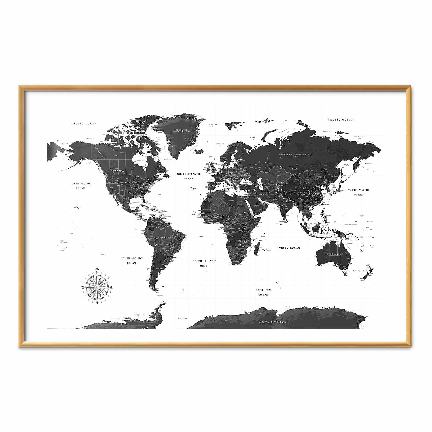 Monochromatic World Map Poster