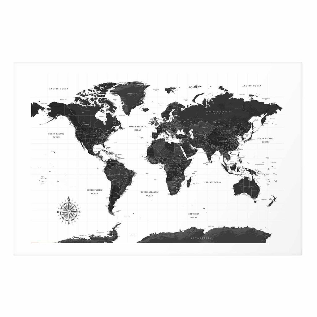 Monochromatic World Map Poster