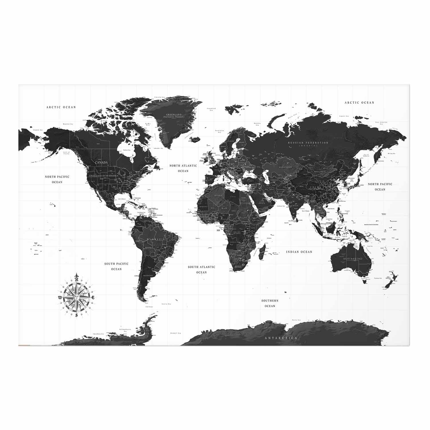 Monochromatic World Map Poster