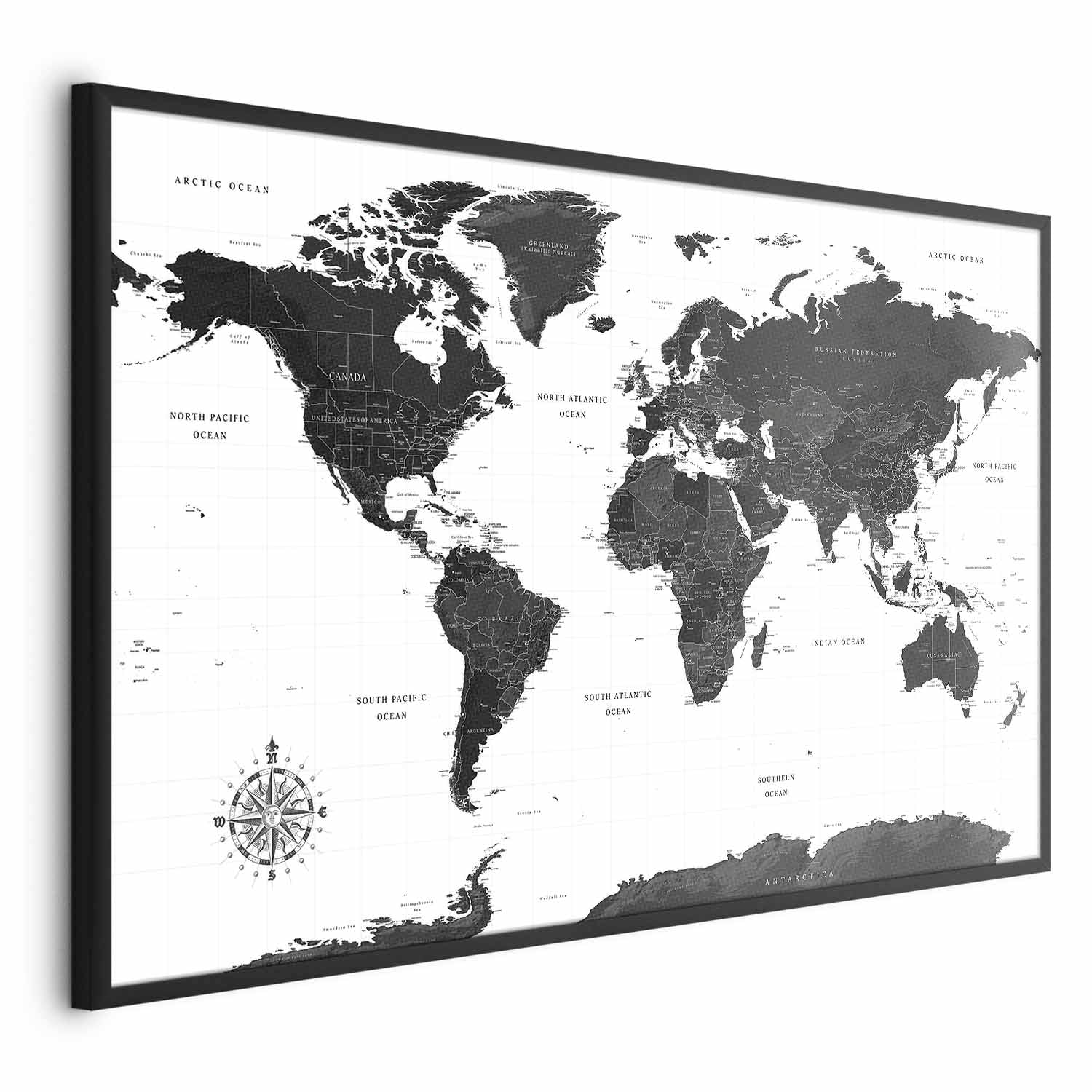 Monochromatic World Map Poster