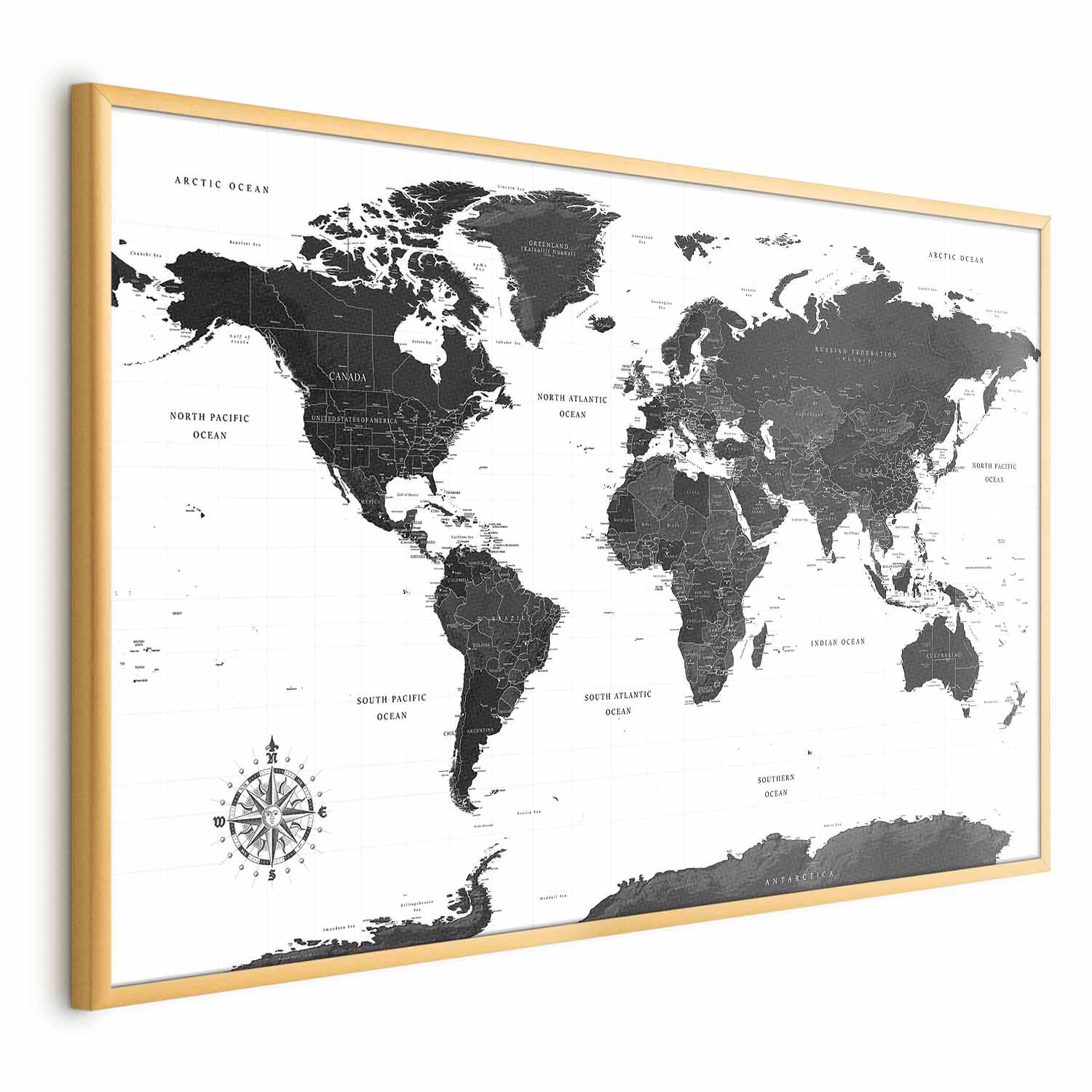 Monochromatic World Map Poster
