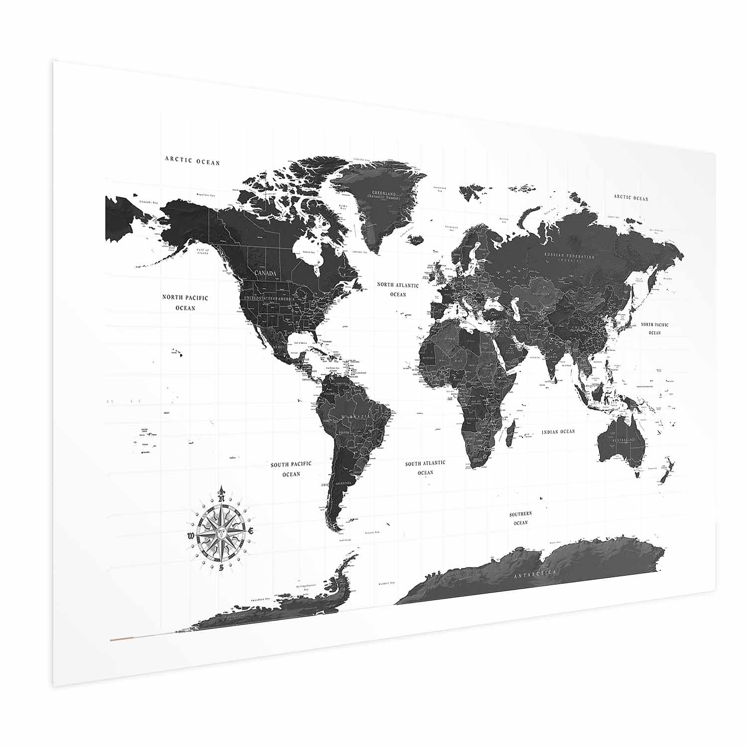 Monochromatic World Map Poster