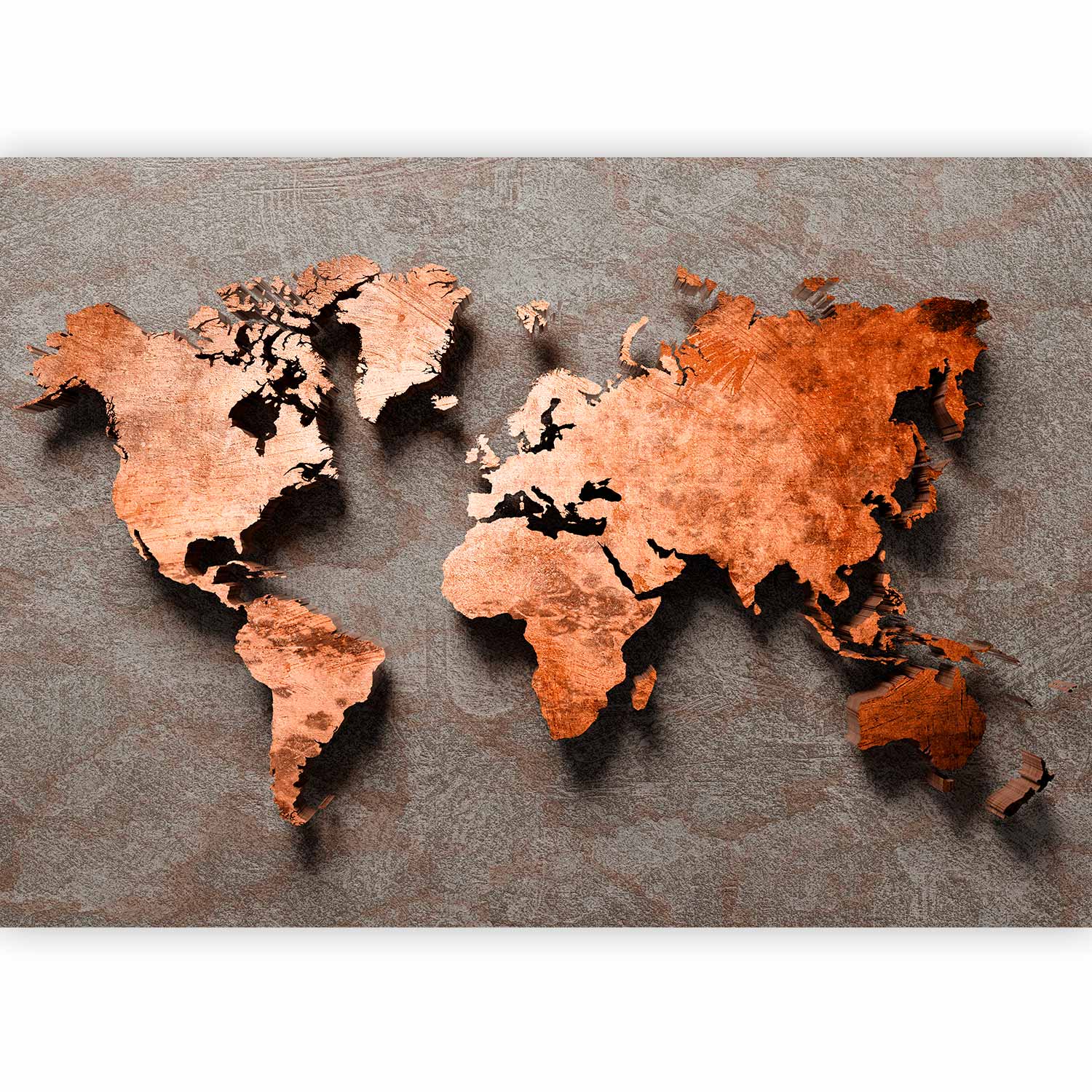 Copper World Map Textured Wall Mural