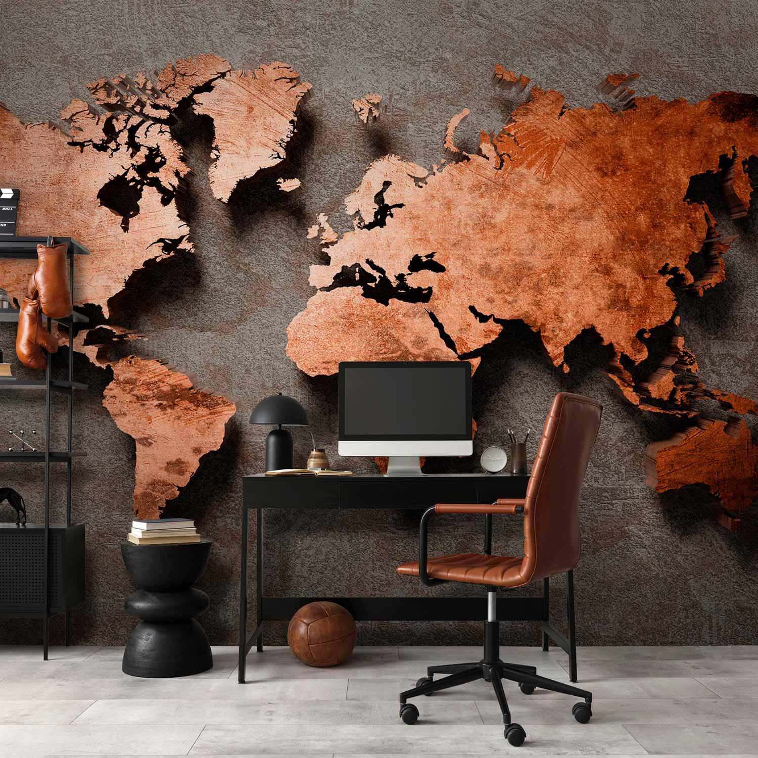 Copper World Map Textured Wall Mural
