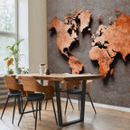Copper World Map Textured Wall Mural
