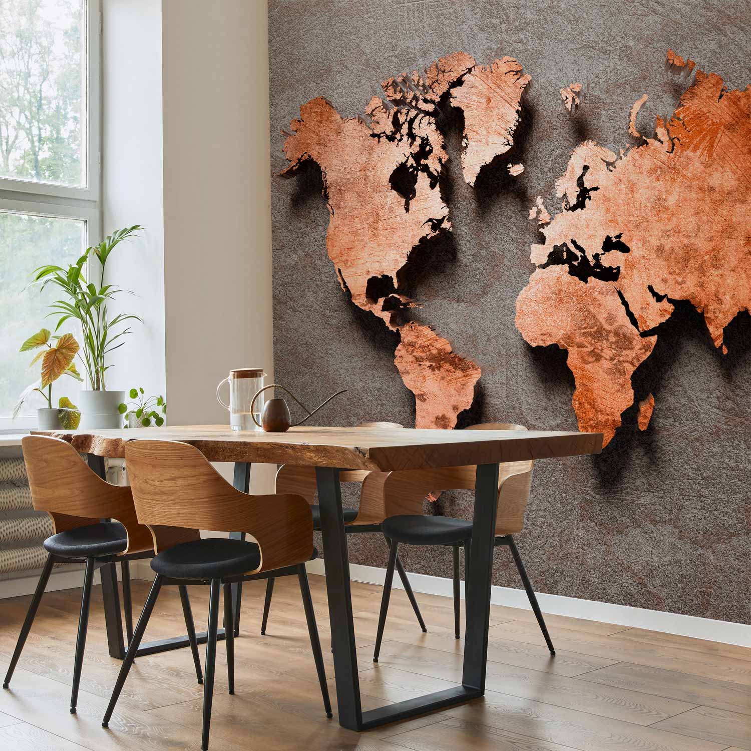 Copper World Map Textured Wall Mural