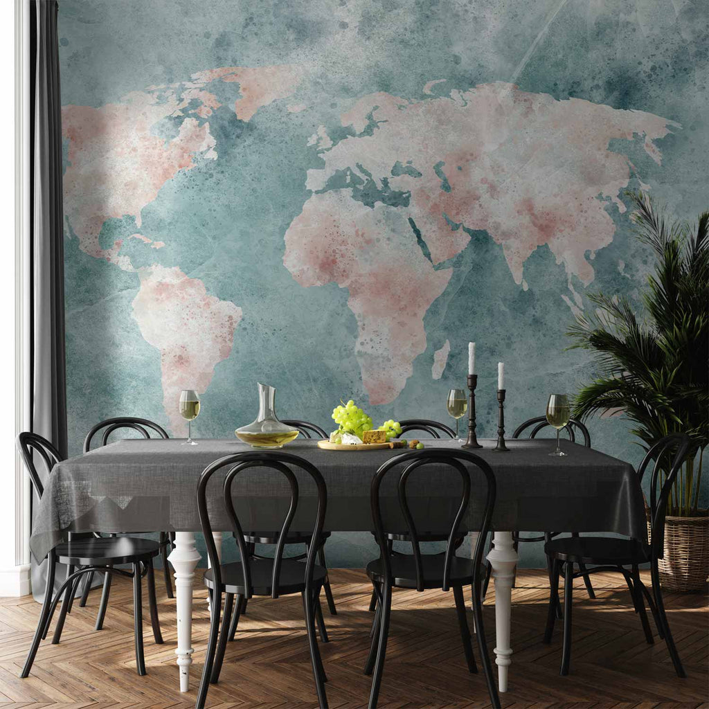 Delicate Watercolour World Map Wall Mural
