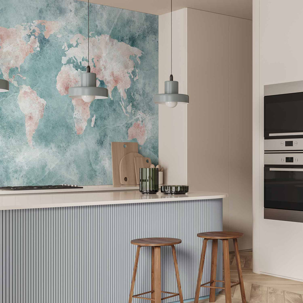 Delicate Watercolour World Map Wall Mural