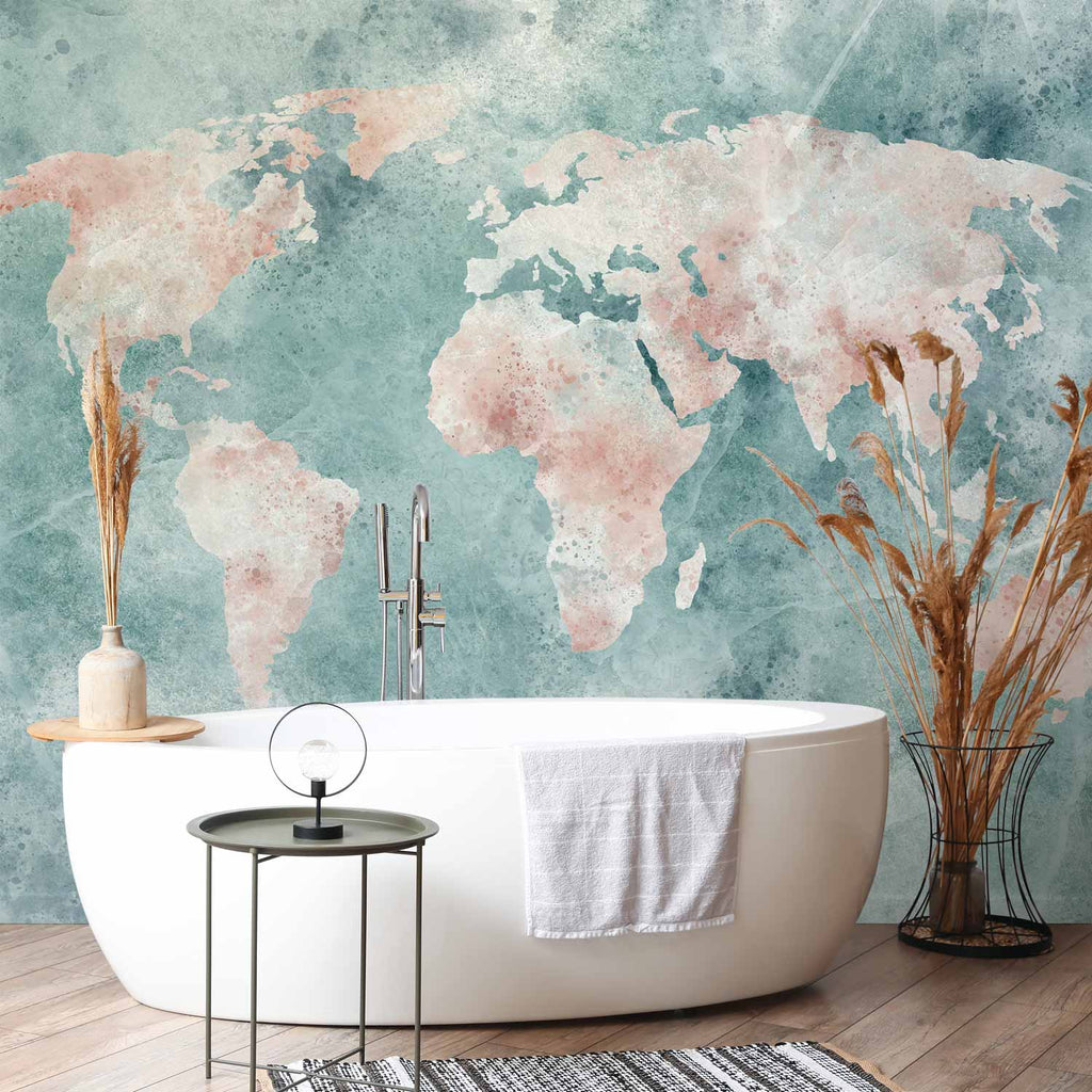 Delicate Watercolour World Map Wall Mural