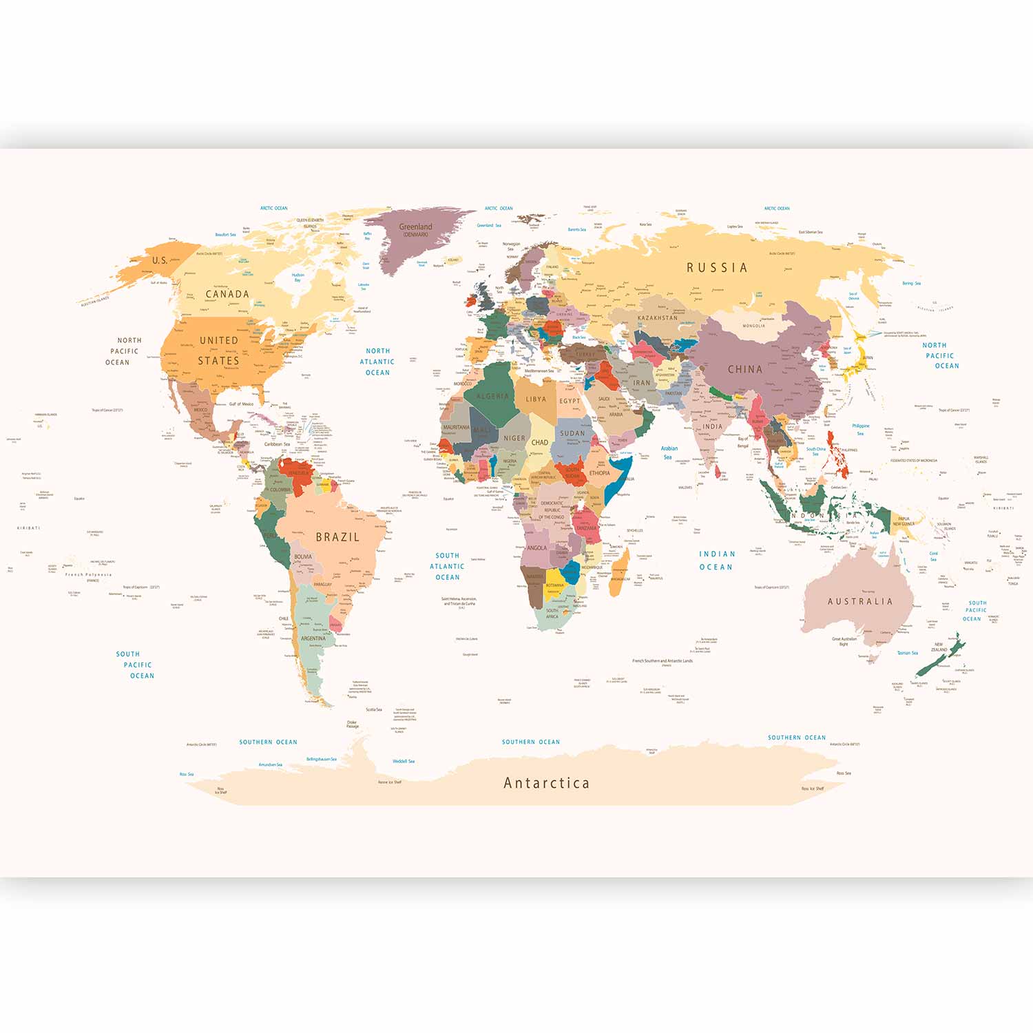 Colourful World Map Wall Mural