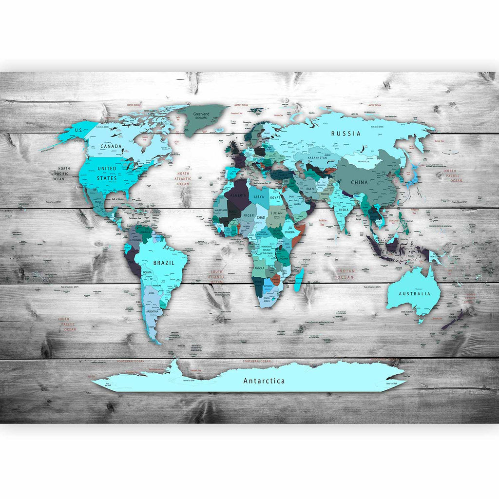 Blue Continents World Map Wall Mural
