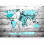Blue Continents World Map Wall Mural