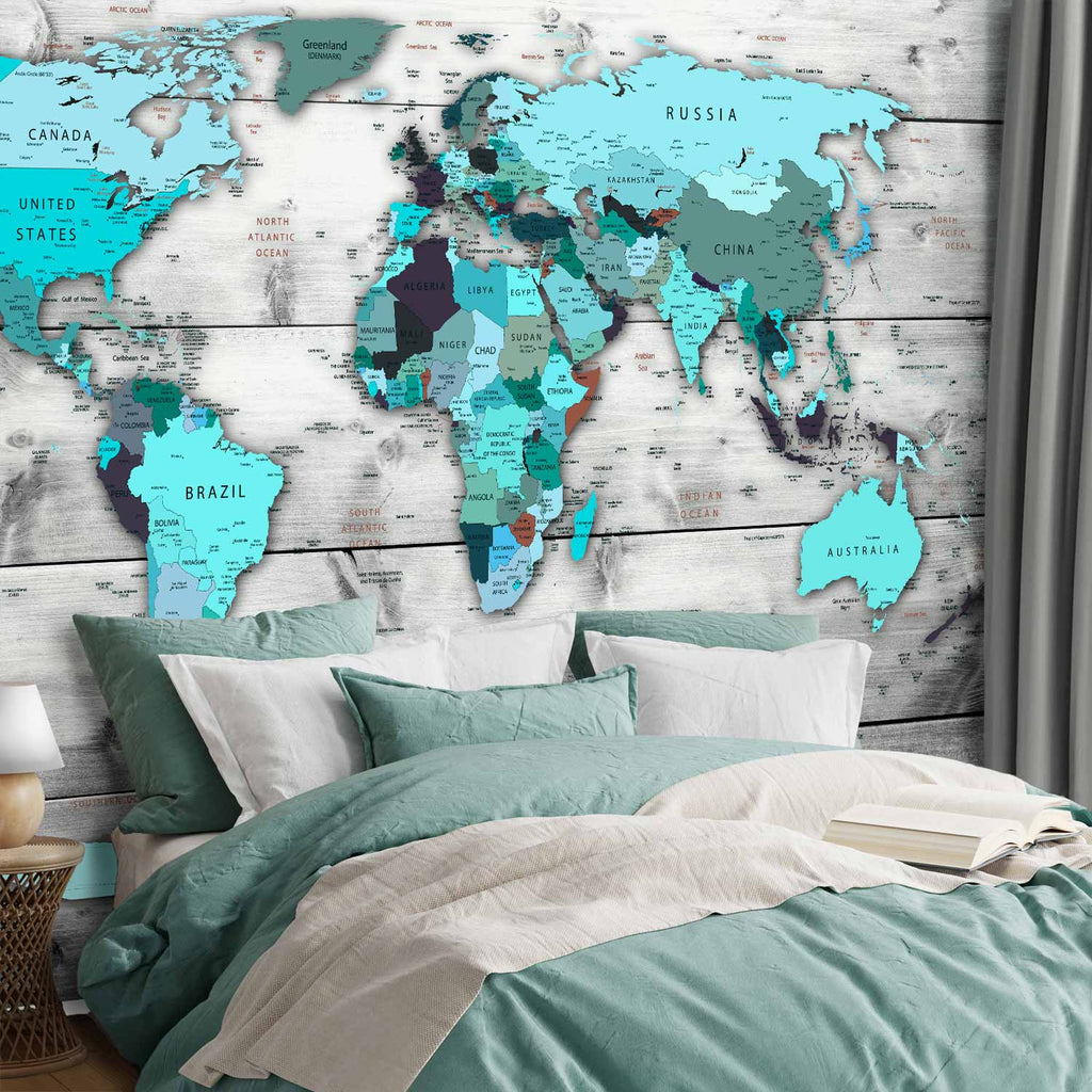 Blue Continents World Map Wall Mural