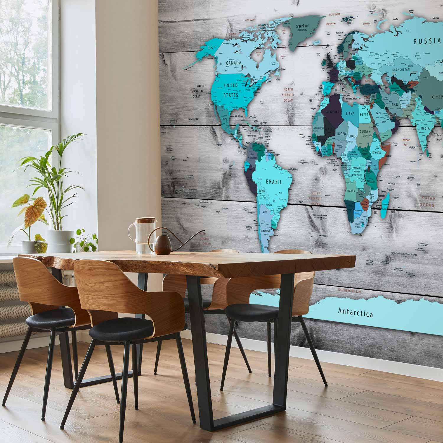 Blue Continents World Map Wall Mural