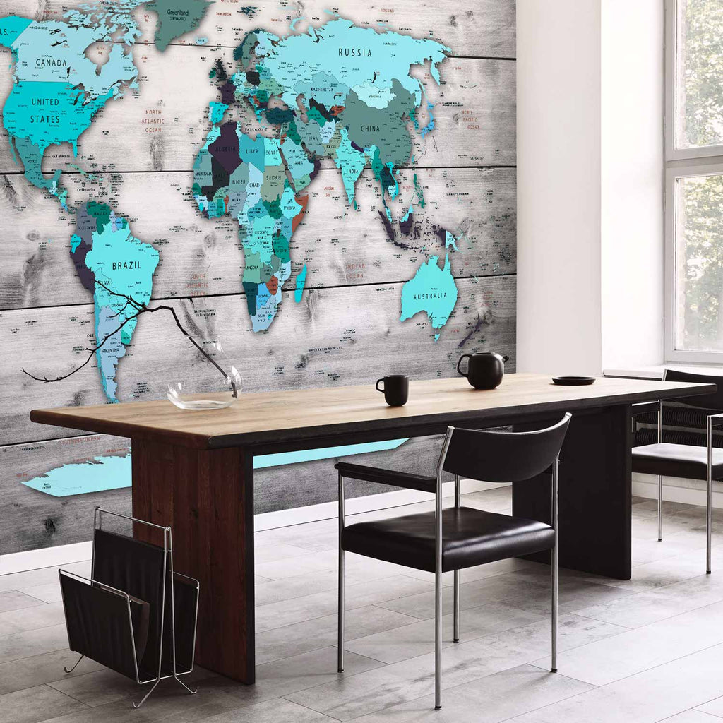 Blue Continents World Map Wall Mural