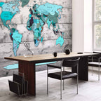 Blue Continents World Map Wall Mural