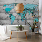 Blue Continents World Map Wall Mural