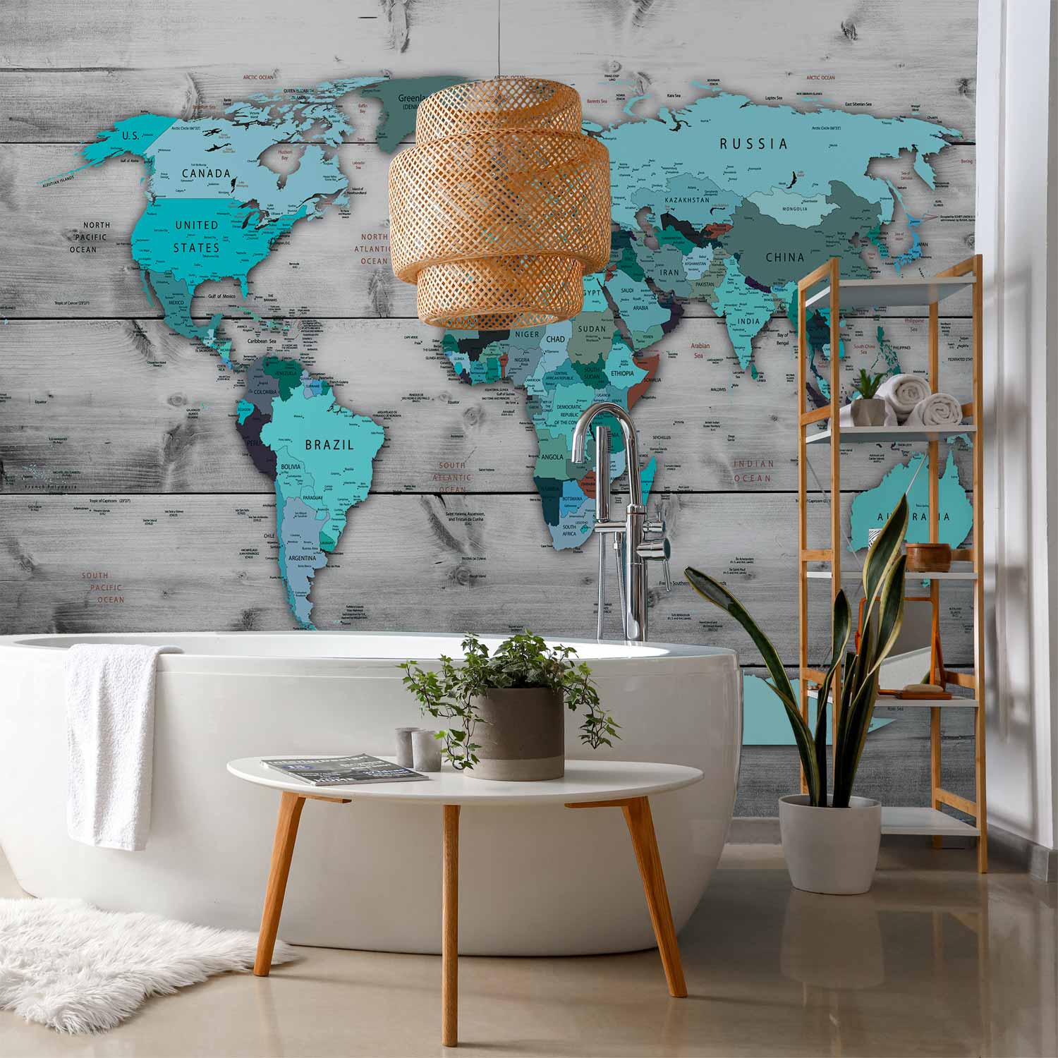 Blue Continents World Map Wall Mural