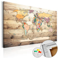 Wooden World Map Decorative Pinboard
