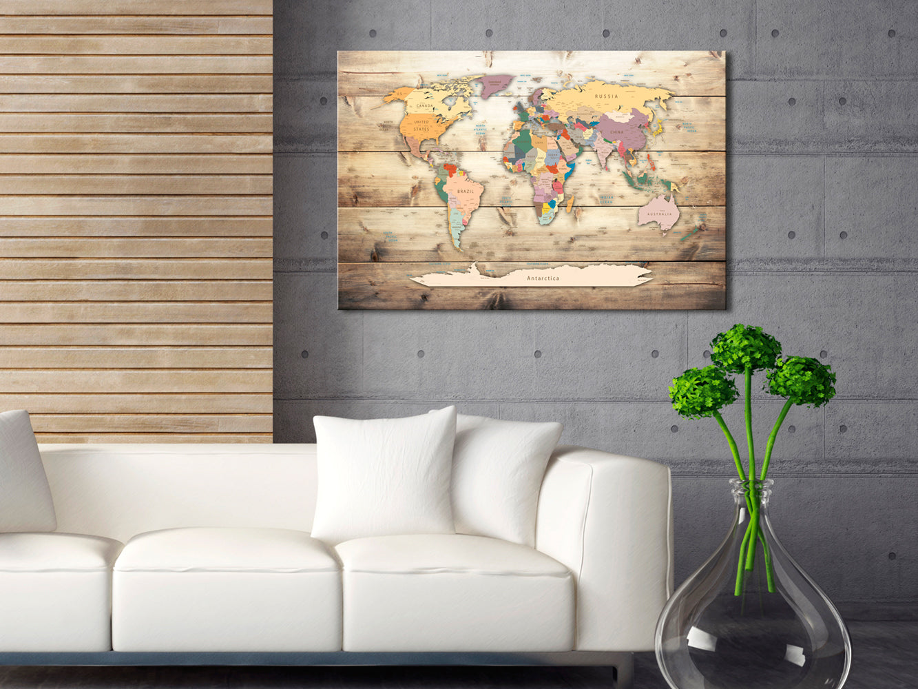 Wooden World Map Decorative Pinboard