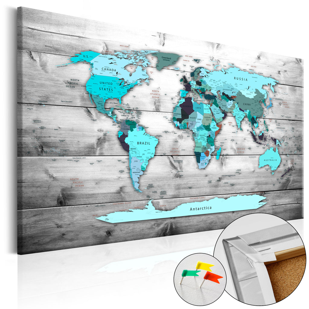 Blue Continents World Map Decorative Pinboard
