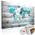 Blue Continents World Map Decorative Pinboard