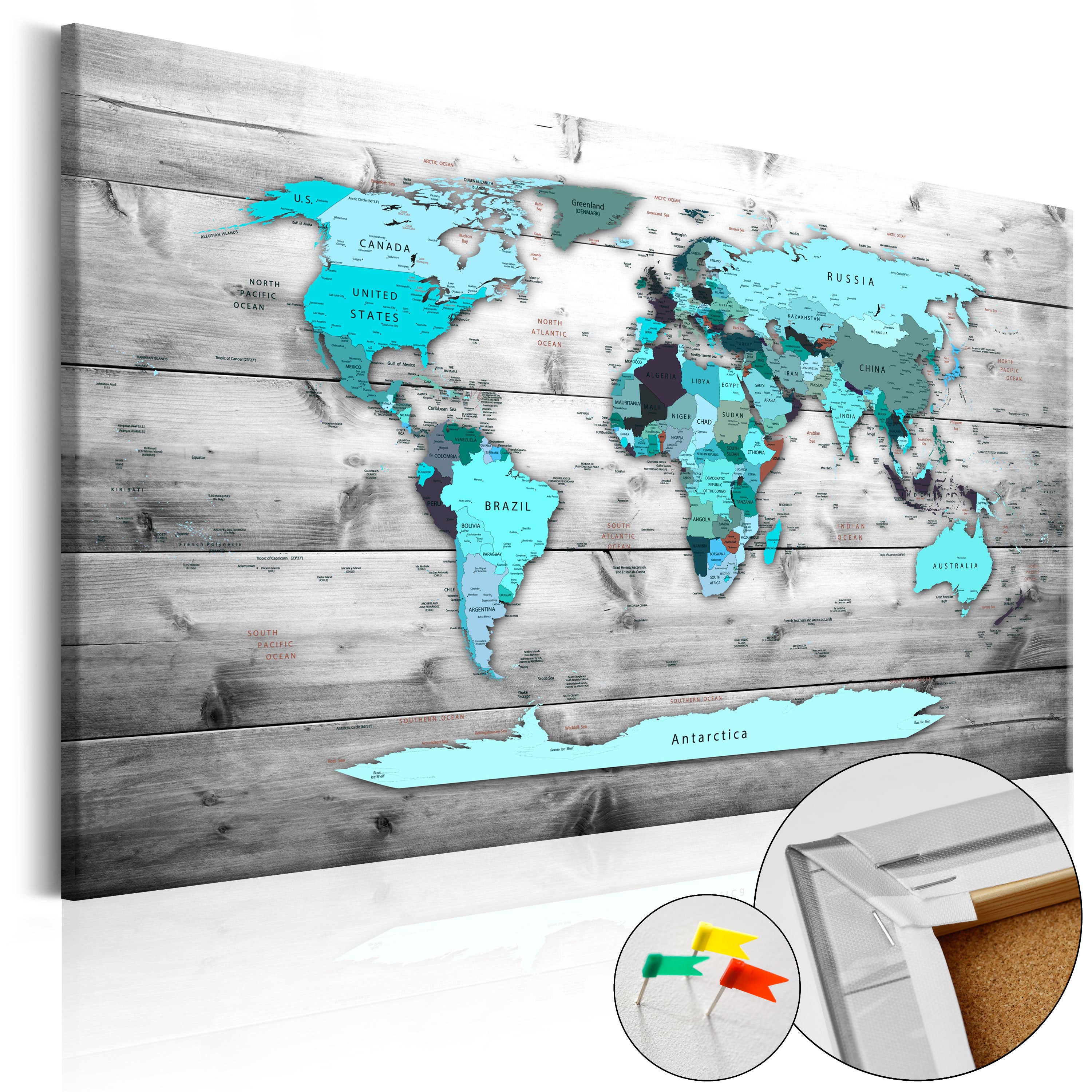 Blue Continents World Map Decorative Pinboard