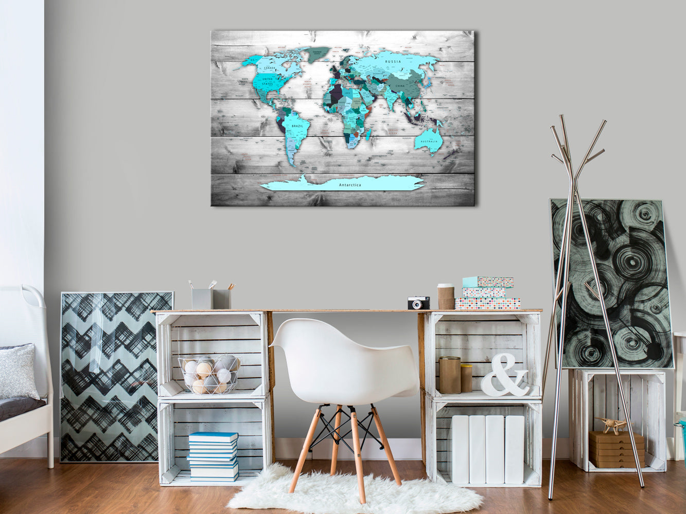 Blue Continents World Map Decorative Pinboard