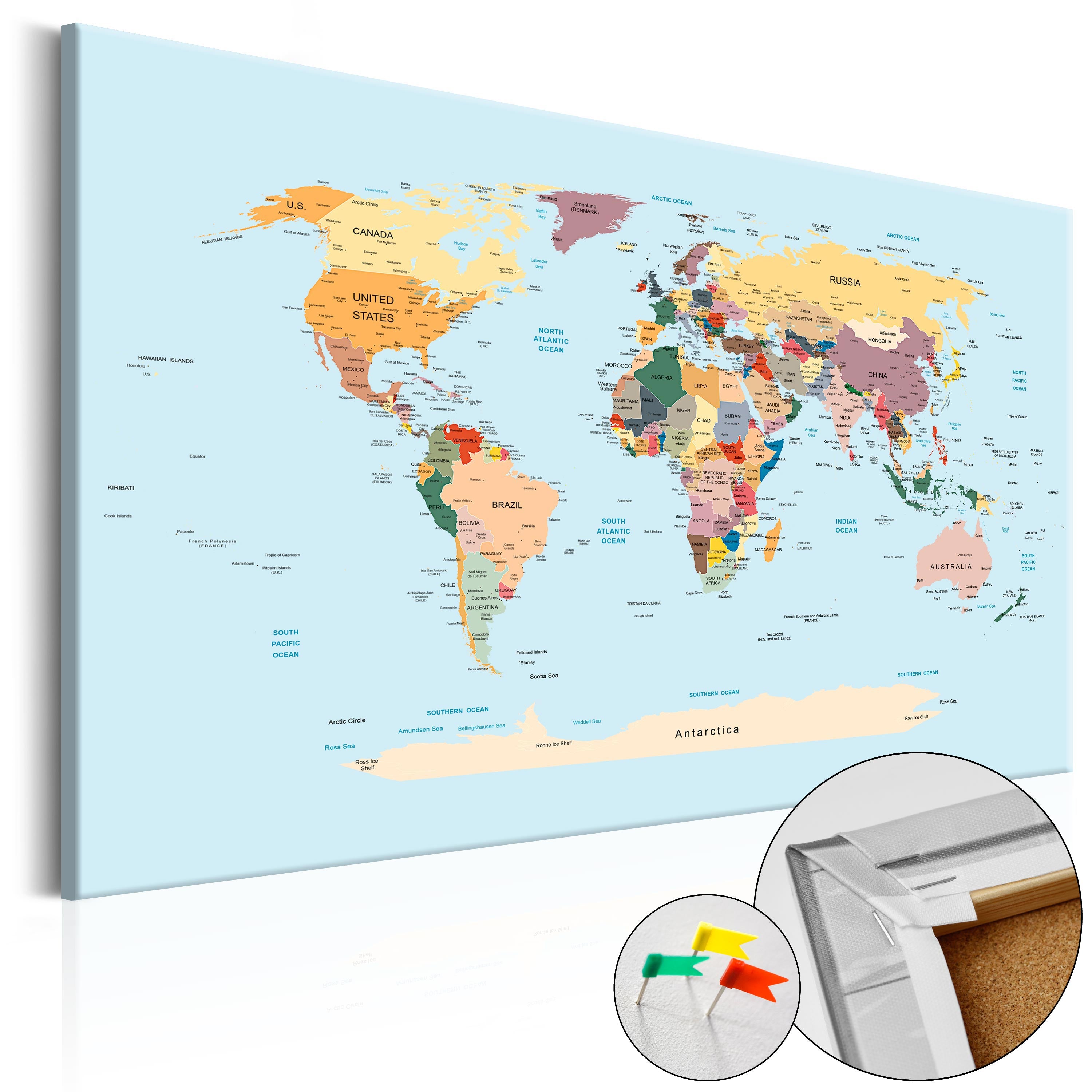 Colorful World Map Travel Decorative Pinboard