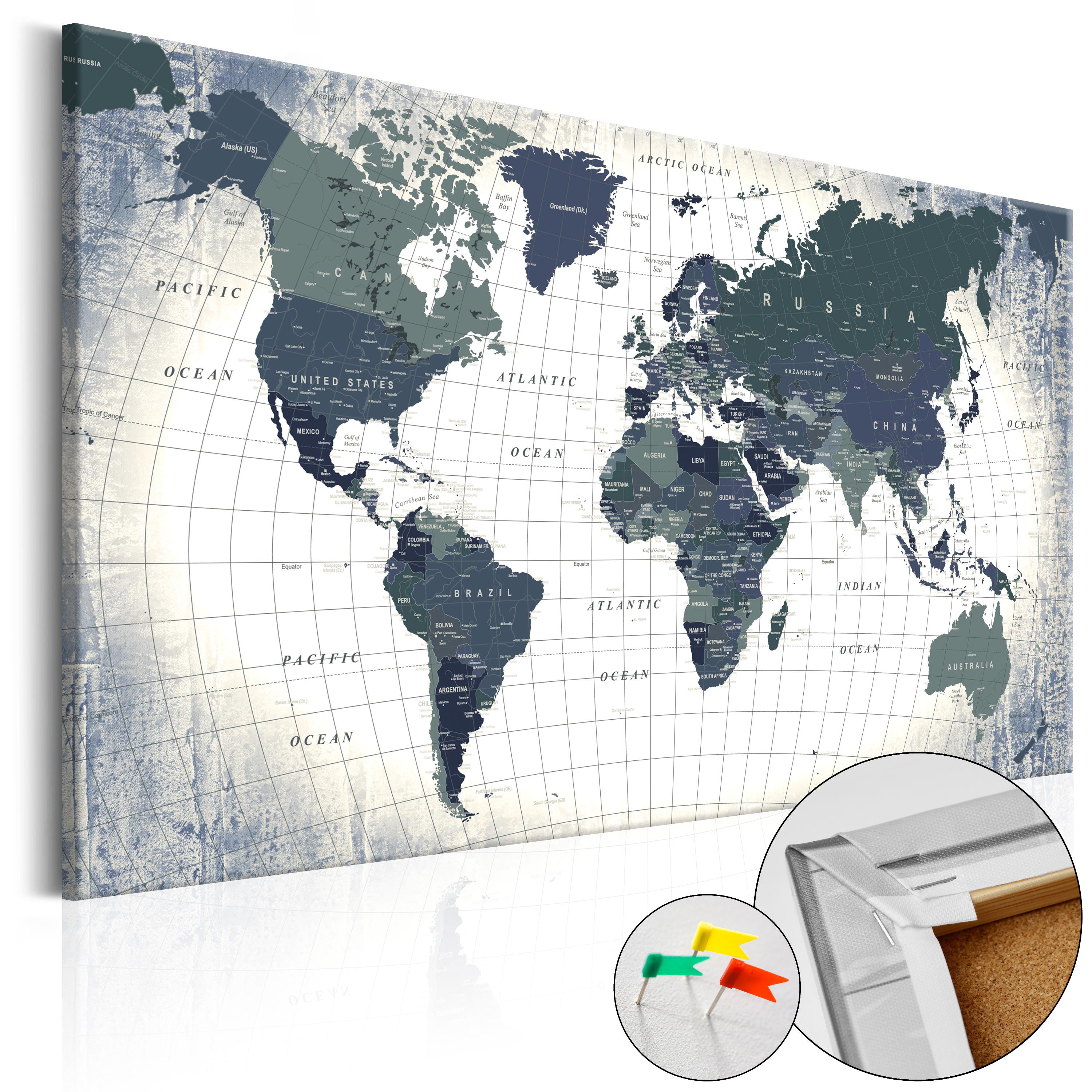 World Map Structure Decorative Pinboard