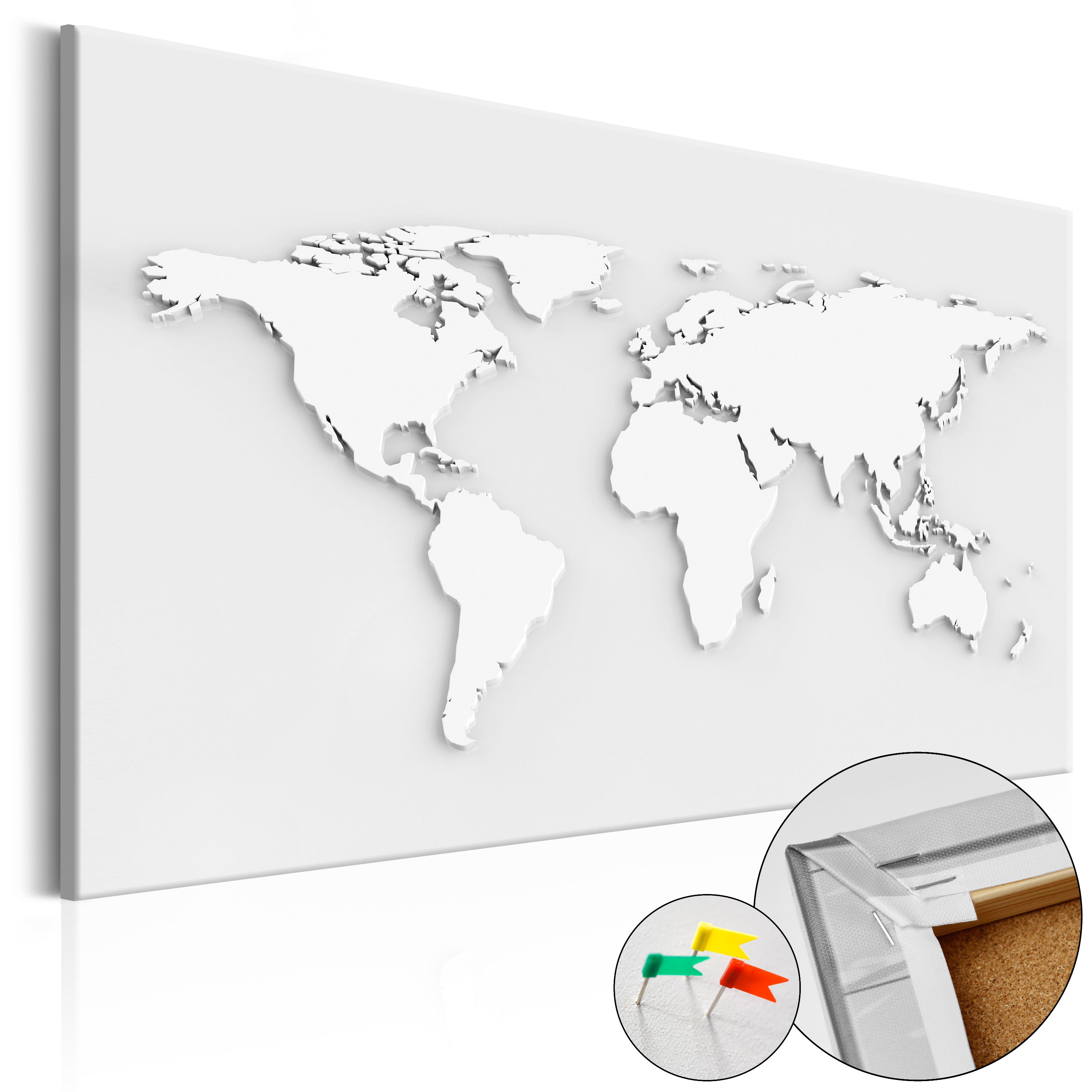 Monochrome World Map Decorative Pinboard