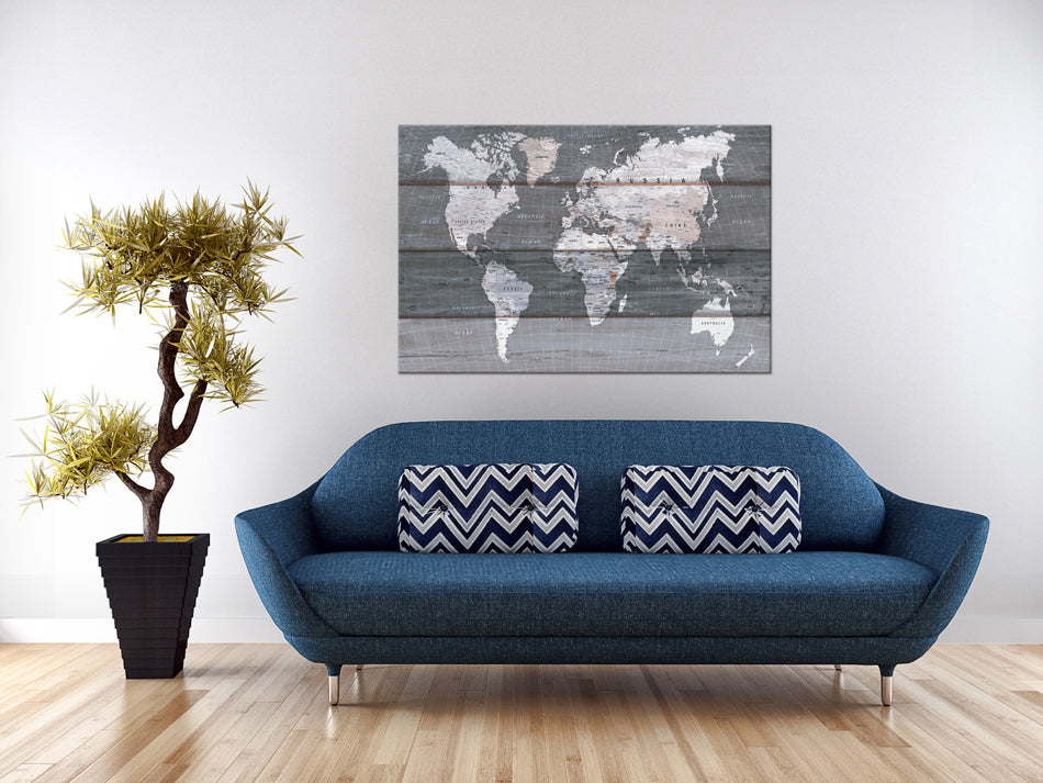 Grey Earth World Map Decorative Pinboard