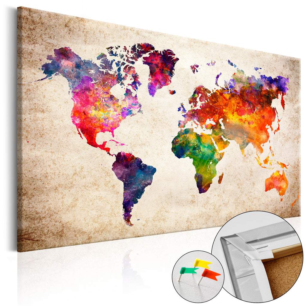 Colourful Abstract World Map Decorative Pinboard