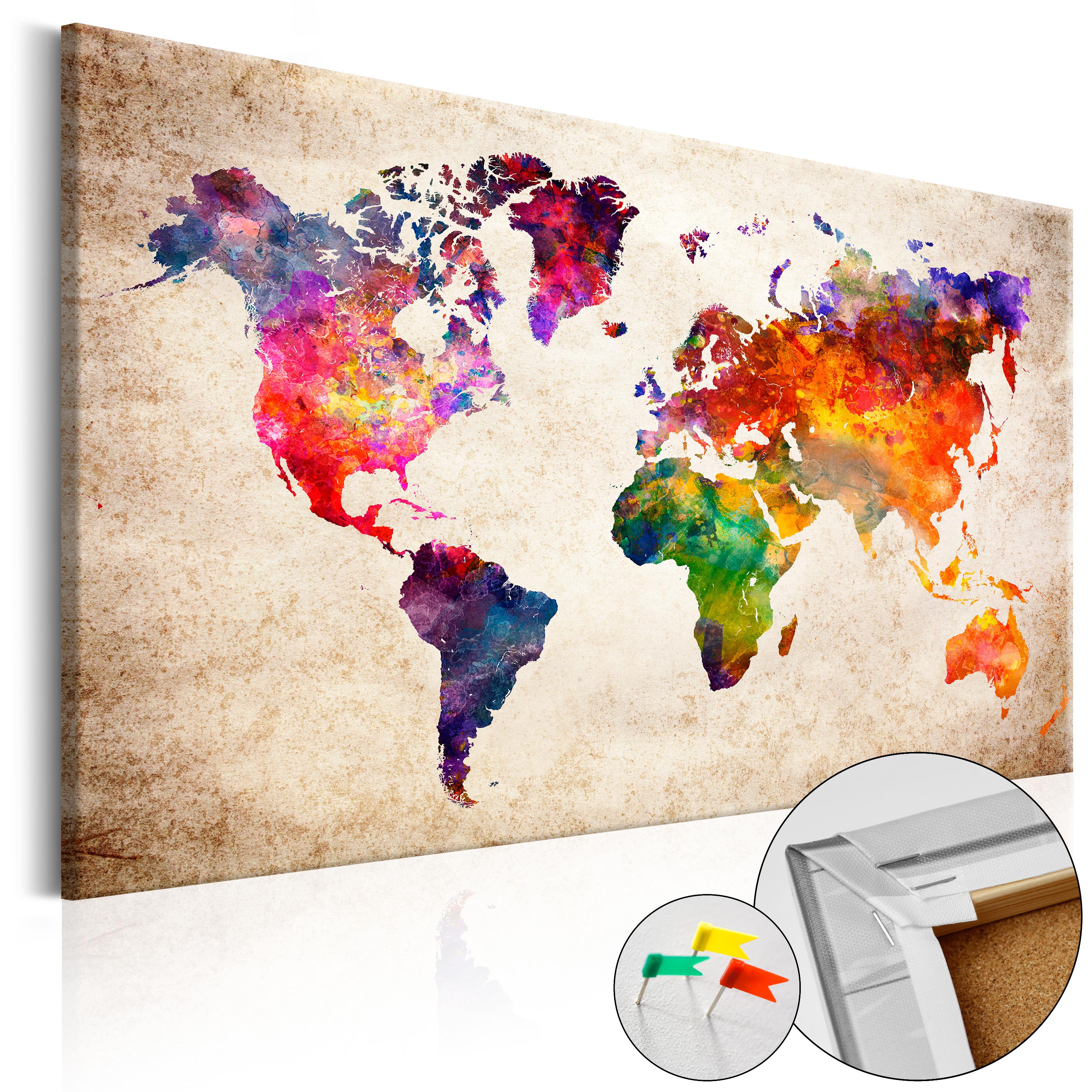 Colourful Abstract World Map Decorative Pinboard