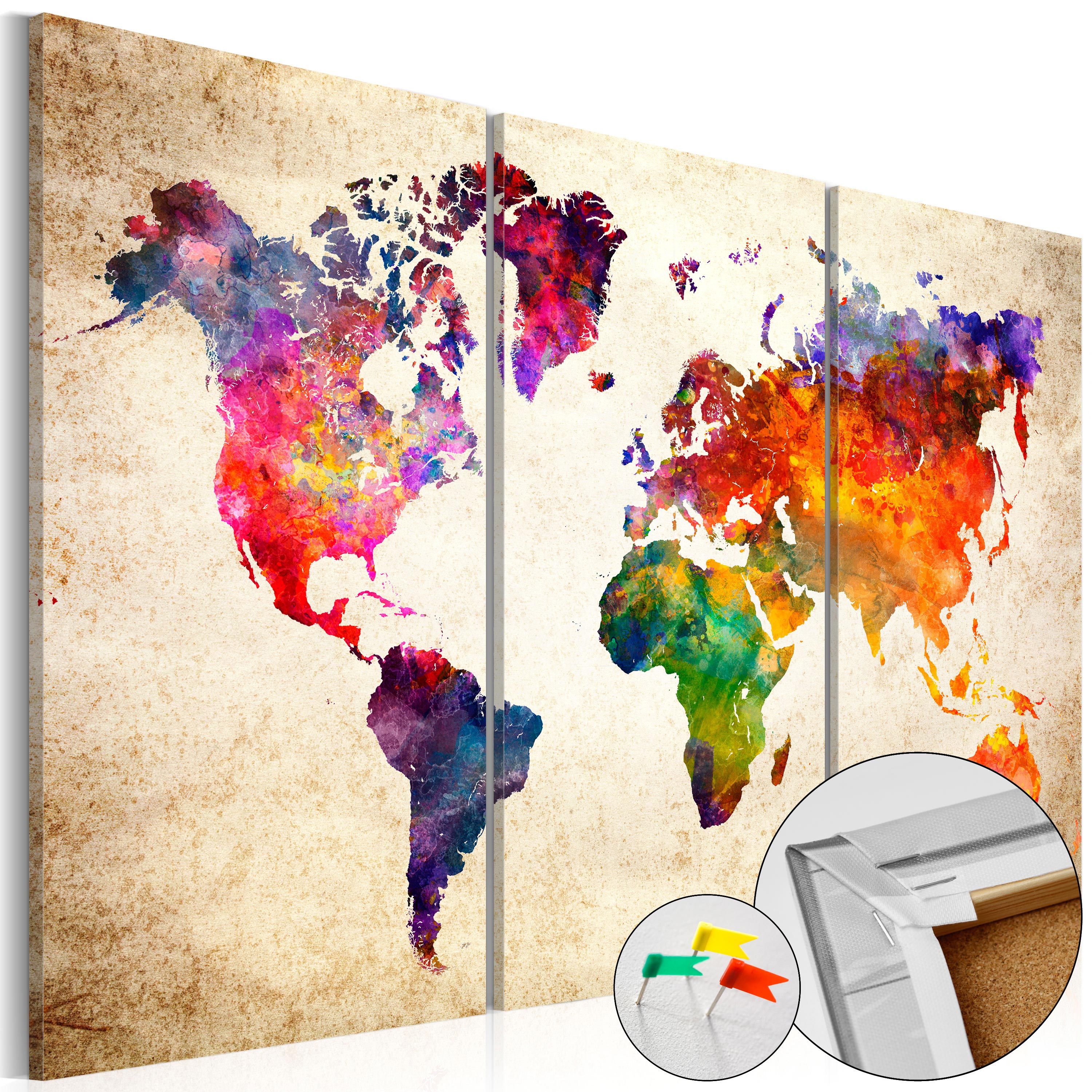 Watercolor World Map Artistic Decorative Pinboard