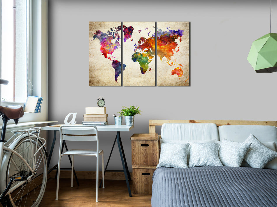 Watercolor World Map Artistic Decorative Pinboard
