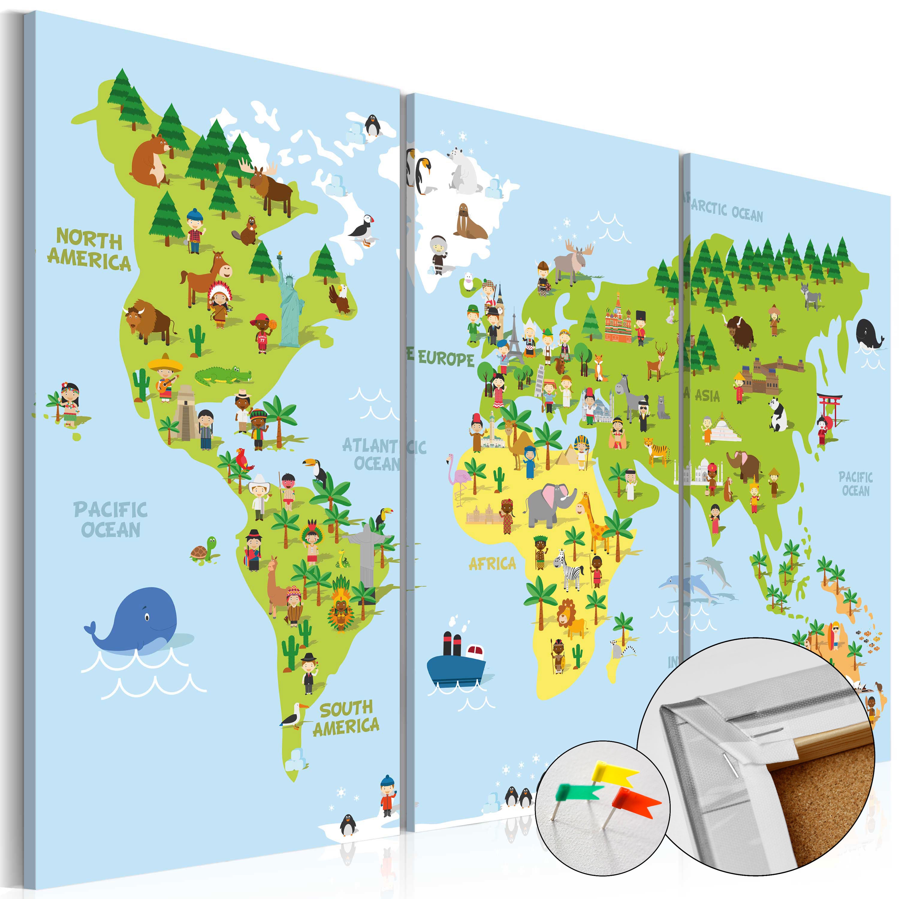 Colorful Continents World Map Decorative Pinboard