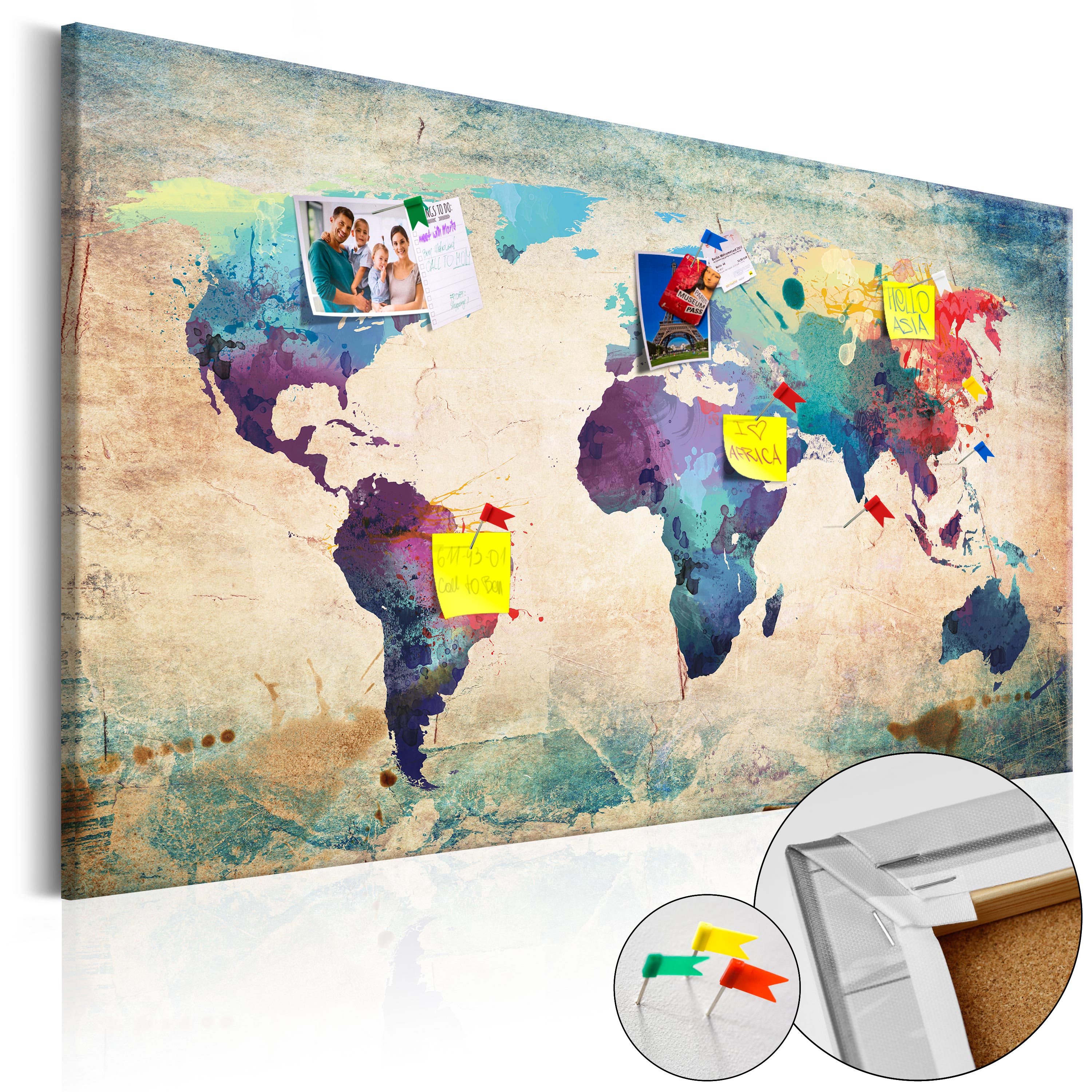 Colorful World Map Decorative Pinboard